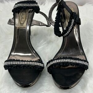 Italina Black Rhinestone Ankle Strap Stiletto Heels Platform Dress Shoes 8.5W